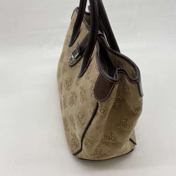 Vintage Dooney & Bourke DB Monogram Satchel Canvas Bag Brown Leather Trim Y2K - Picture 4 of 5
